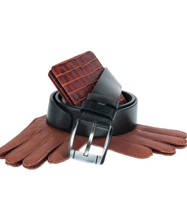Wallet, belt and gloves